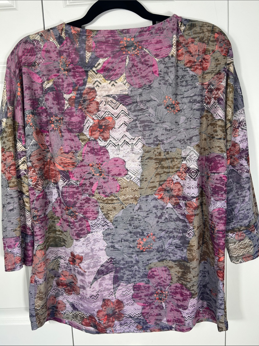 Prana Floral Scoop-Neck Top in Mauve, Gray, Olive Size XL - Picture 4 of 4